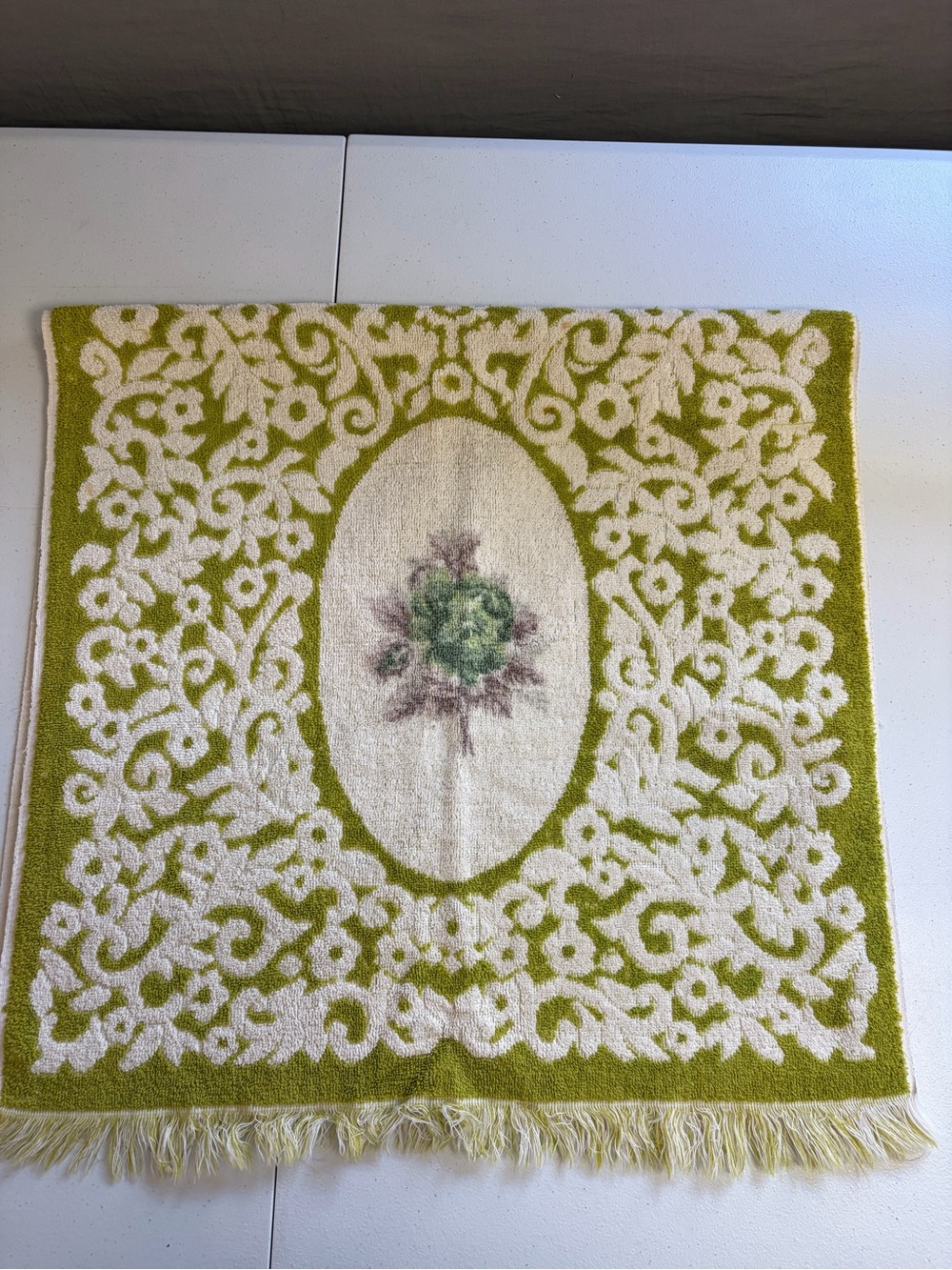 Vintage Royal Rose 1970s Green Mid Century Towel Hand Towel Retro Bathroom Decor